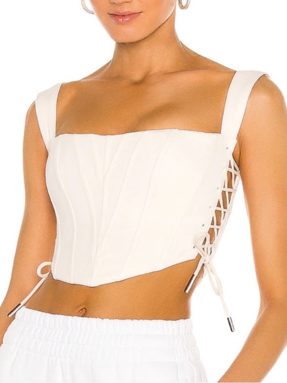 Square-Neck Cream Lace-Up Corset Crop Top